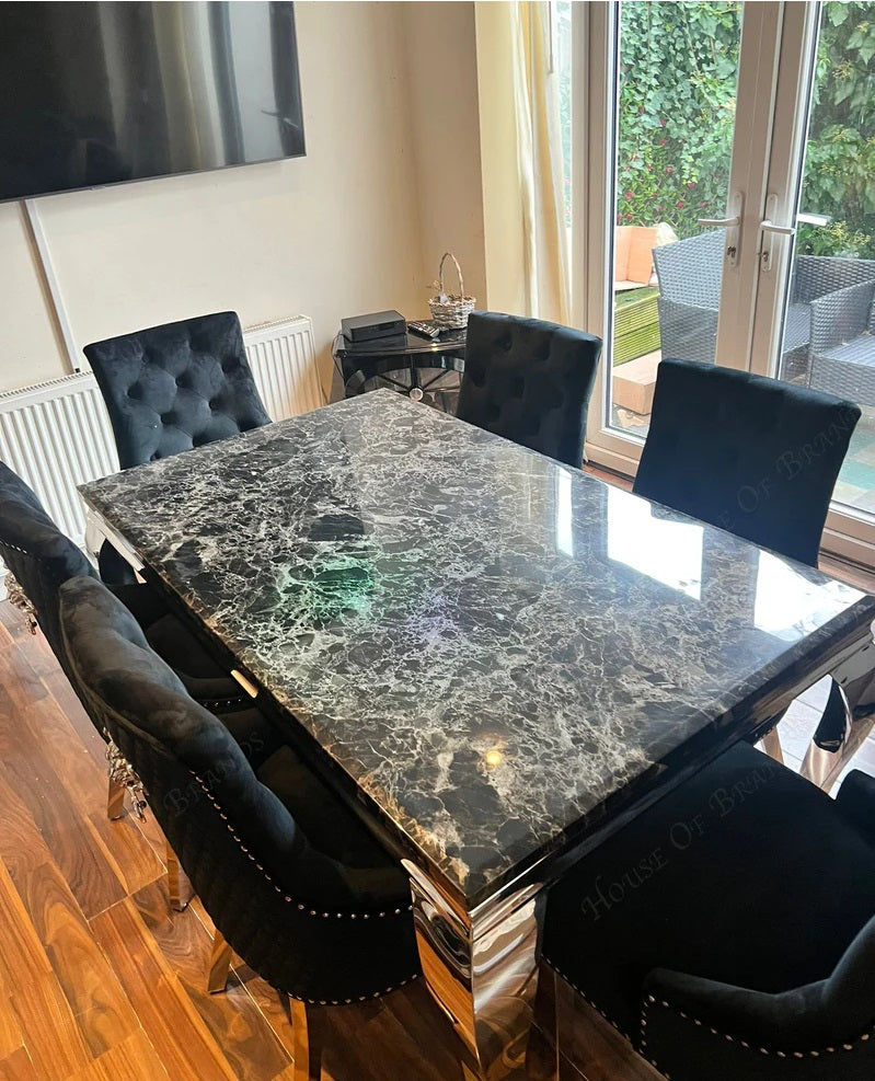 150cm Marble Rome Dining Table with 6 Madrid Velvet Chairs