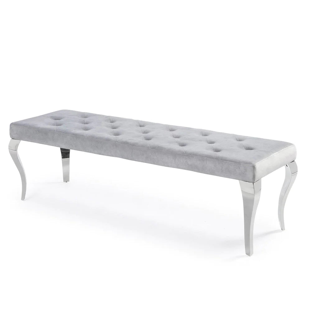 Imperial/Louis 1.3m Velvet Dining Bench in Light Grey