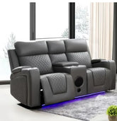 GD Grey Leather Electric Recliner Sofa 3 & 2 Seaters