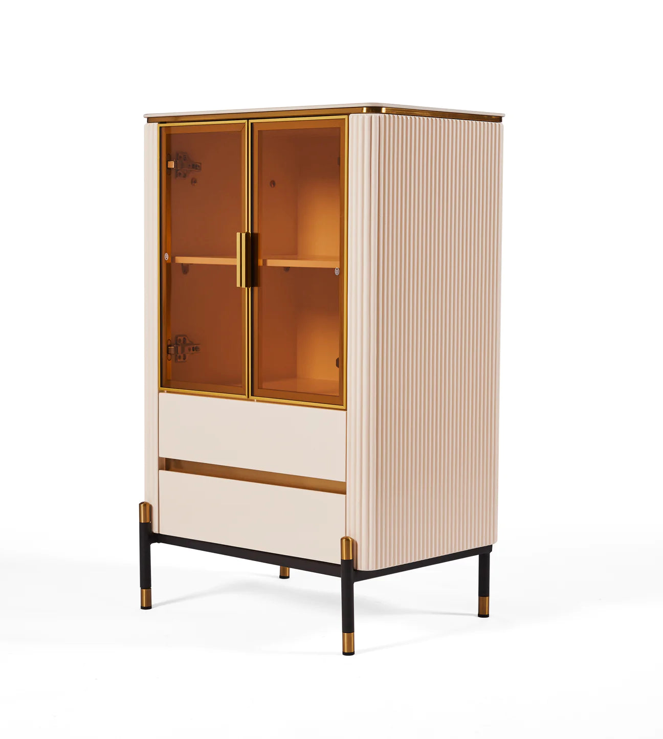 Bella Ribbed Furniture Range - White & Gold - Wine Cabinet