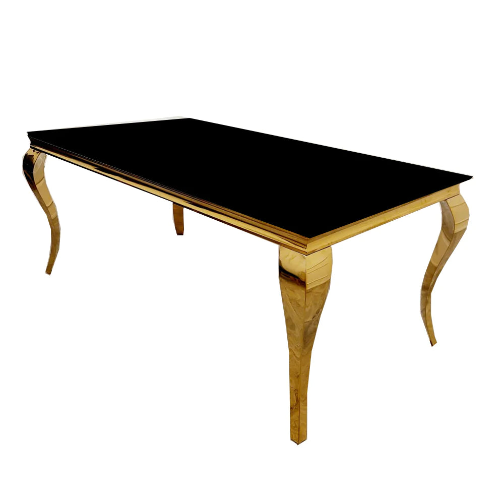 Louis Gold 1.5M Dining Table with Black Glass Top
