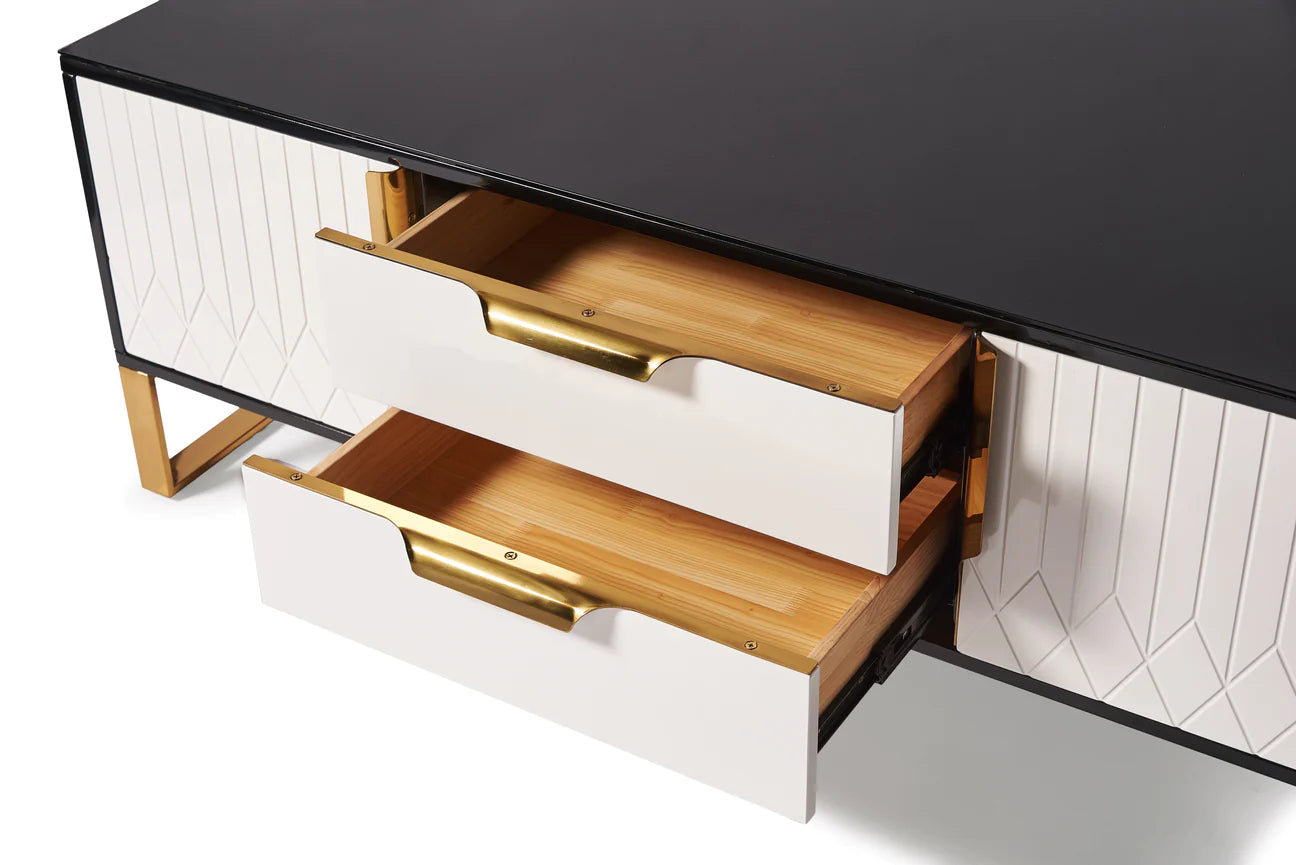 Amal Ribbed Furniture Range - Black, White & Gold - TV stand