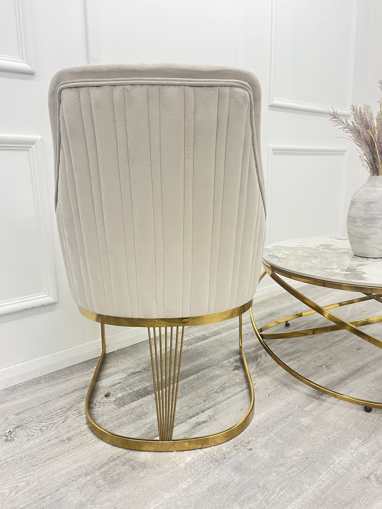 1.5 Louis Gold Marble Dining Set with Chelmsford Gold Chairs