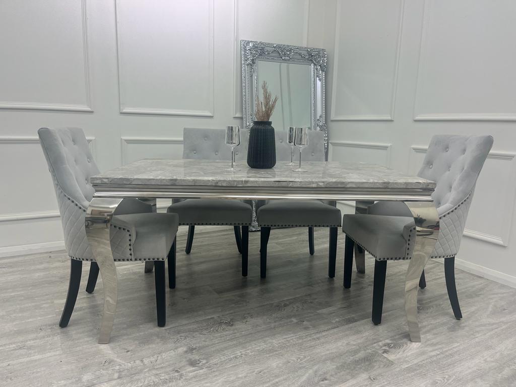Louis Chrome Marble Dining Set with Bentley BLK Chairs