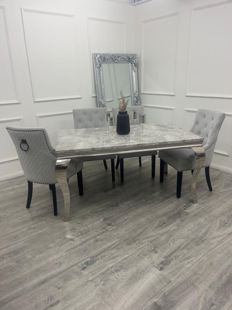 Louis Chrome Marble Dining Set with Bentley BLK Chairs