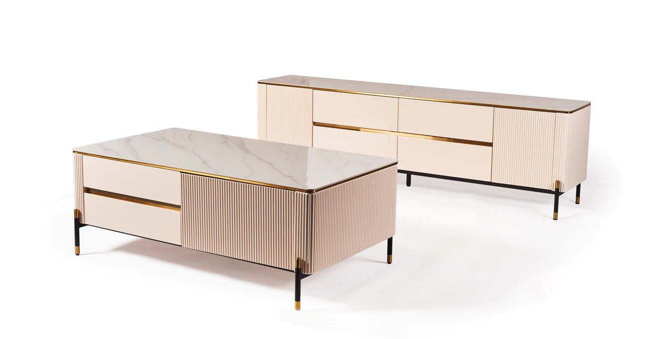 Bella Ribbed Furniture Range - White & Gold - Coffee Table
