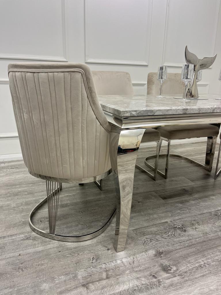 1.8 Louis Chrome Marble Dining Set with Chelmsford Chrome Chairs