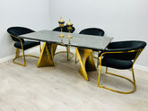 Ravello 180 cm Black & Gold Marble Dining Table Set with Porado Black Dining Chairs
