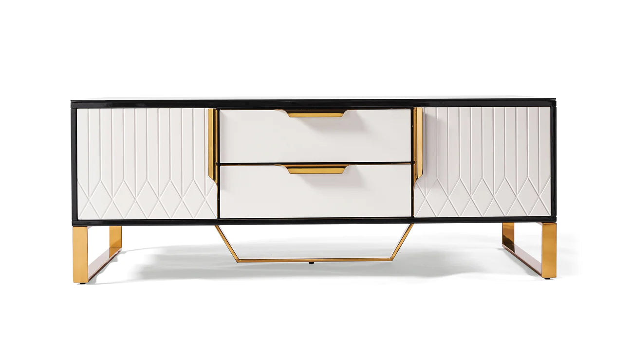 Amal Ribbed Furniture Range - Black, White & Gold - TV stand