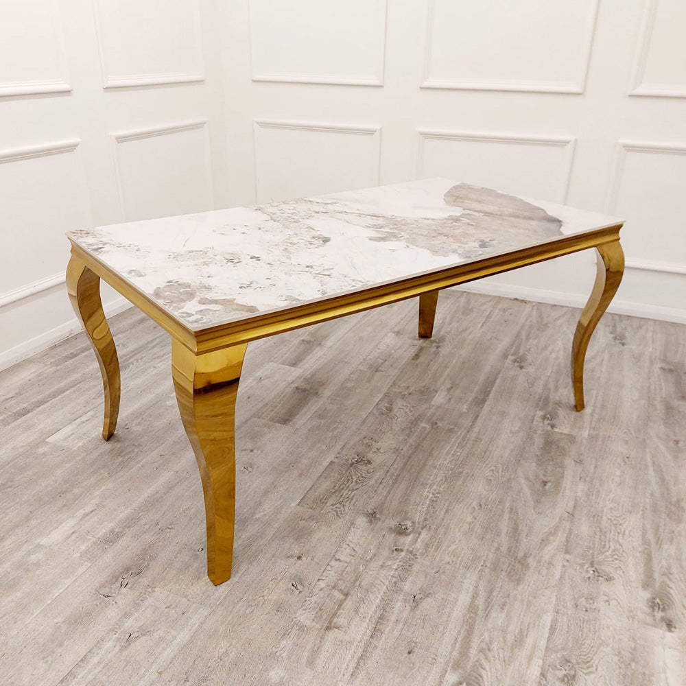 1.8 Louis Gold Marble Dining Set with Chelmsford Gold Chairs