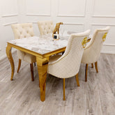 Louis 160cm White Ceramic & Gold Dining Table set with 4 Chairs
