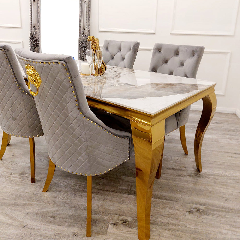 1.8 Louis Gold Marble Dining Set with Bentley Gold Chairs