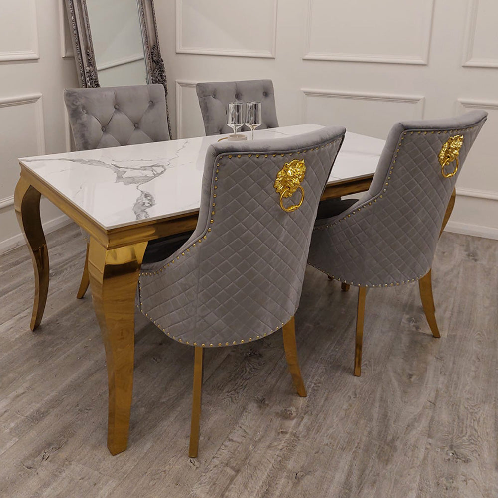 1.8 Louis Gold Marble Dining Set with Bentley Gold Chairs