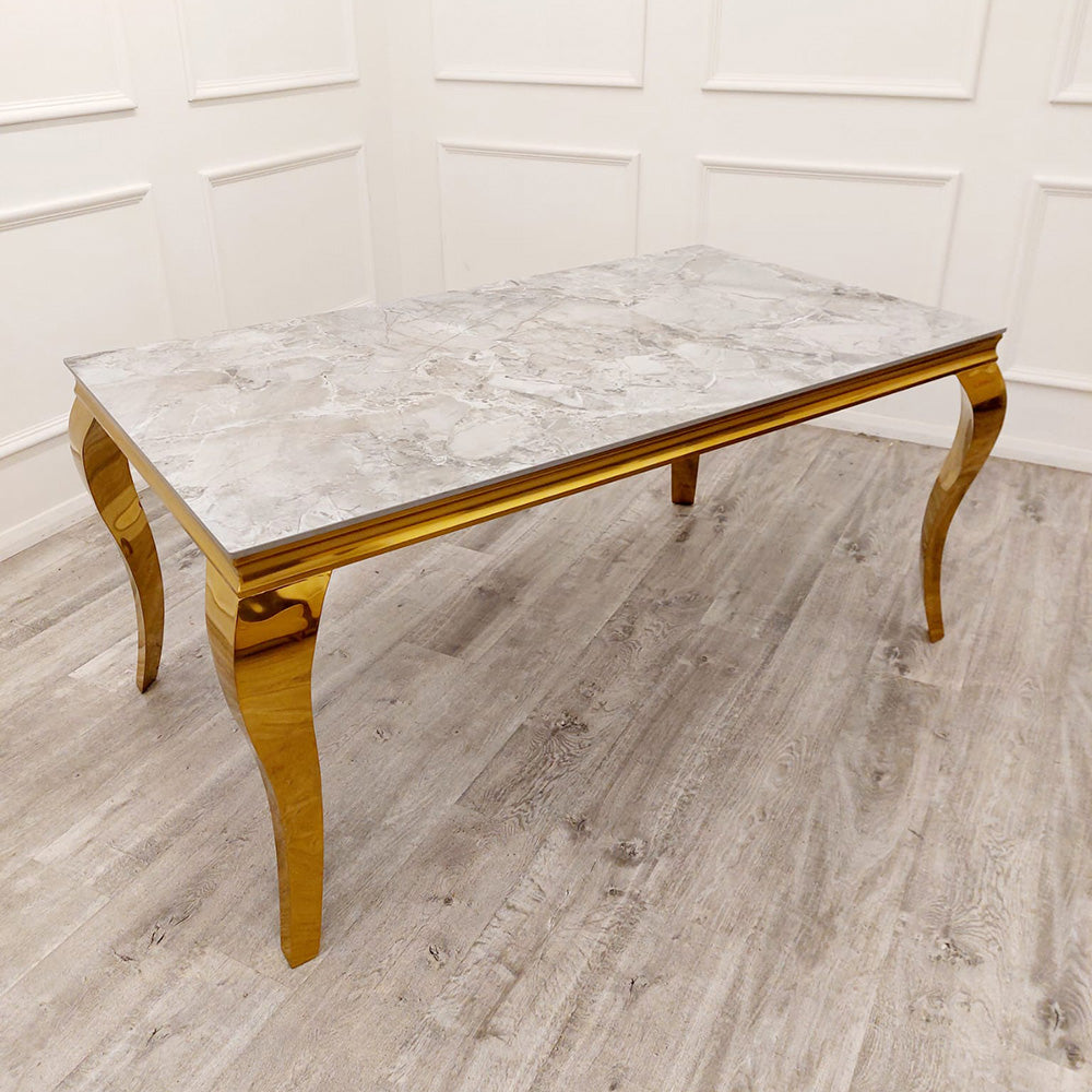 Louis Gold Marble Dining Set with Bentley Gold Chairs