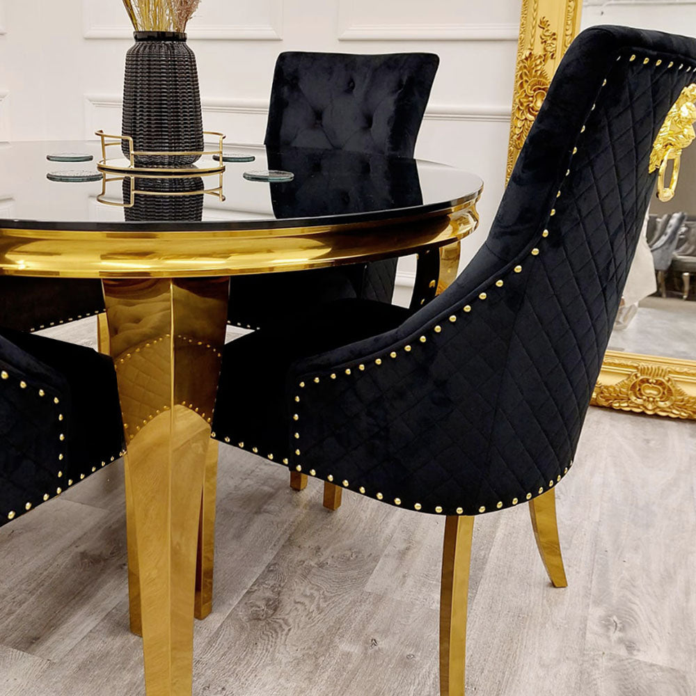 Louis Gold Marble Dining Set with Bentley Gold Chairs