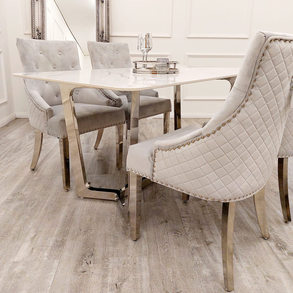 1.6 Lucien Chrome Marble Dining Set with Bentley Chairs