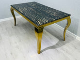 Louis Gold 150CM Dining Table with Black Marble Top
