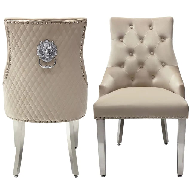 Pair of  quilted back knocker dining chair with lions head