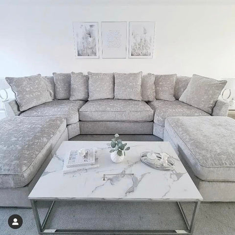 Bishop U Shape Scatter back Corner Sofa Set In Truffle Or Platinum Grey Fabric
