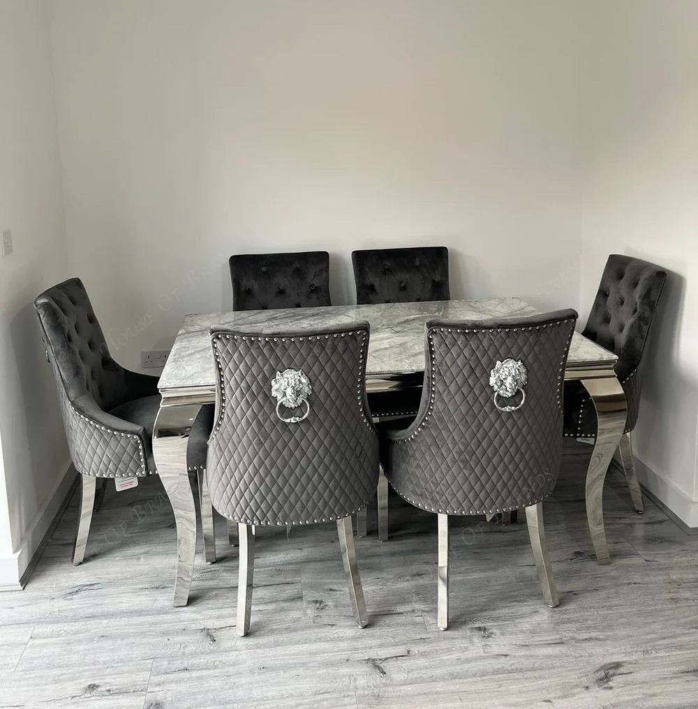 150cm Marble Rome Dining Table with 6 Madrid Velvet Chairs