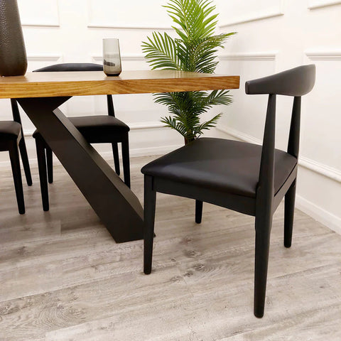 Elsa Black Wooden Wishbone Chair with Matt Black Seat