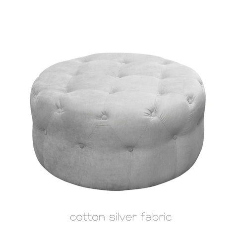 GREY ROUND CHESTERFIELD VELVET FOOTSTOOL