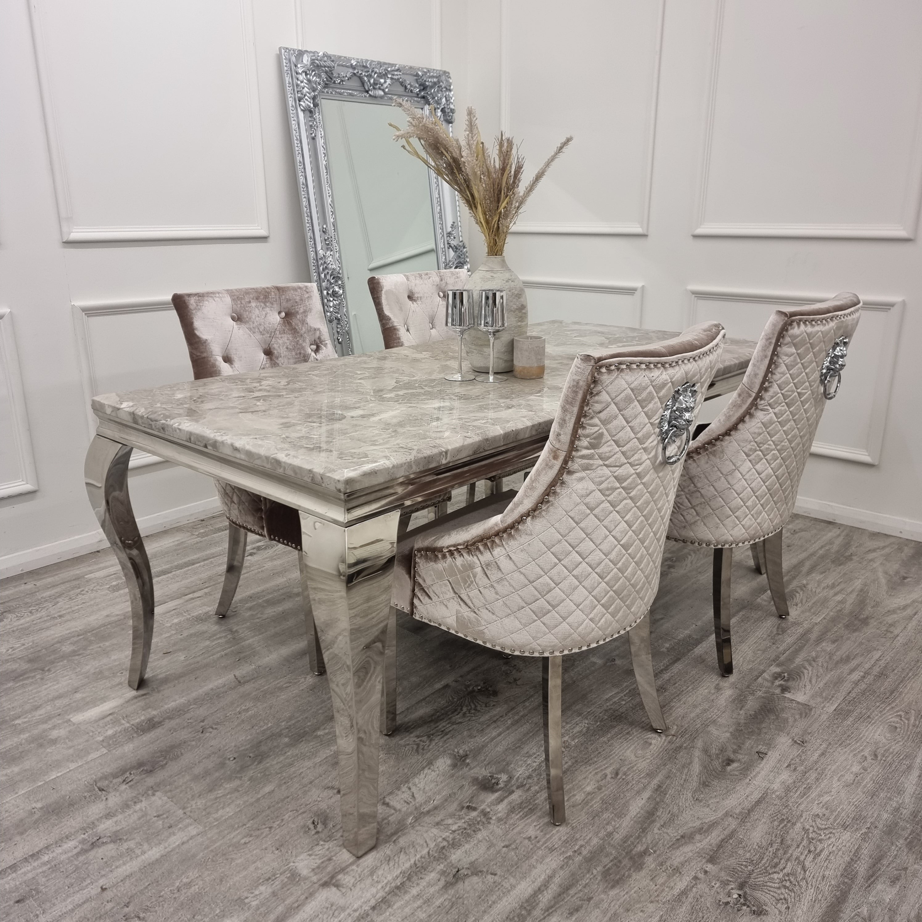 1.6 Lucien Chrome Marble Dining Set with Bentley Chairs