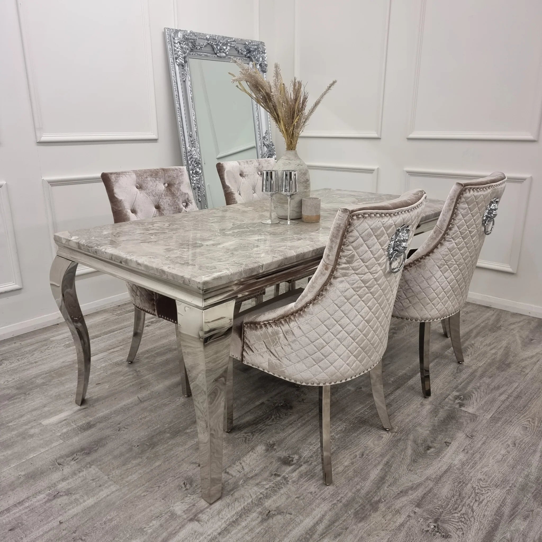 Bentley Quilted Velvet Dining Chair with Chrome Lion Knocker