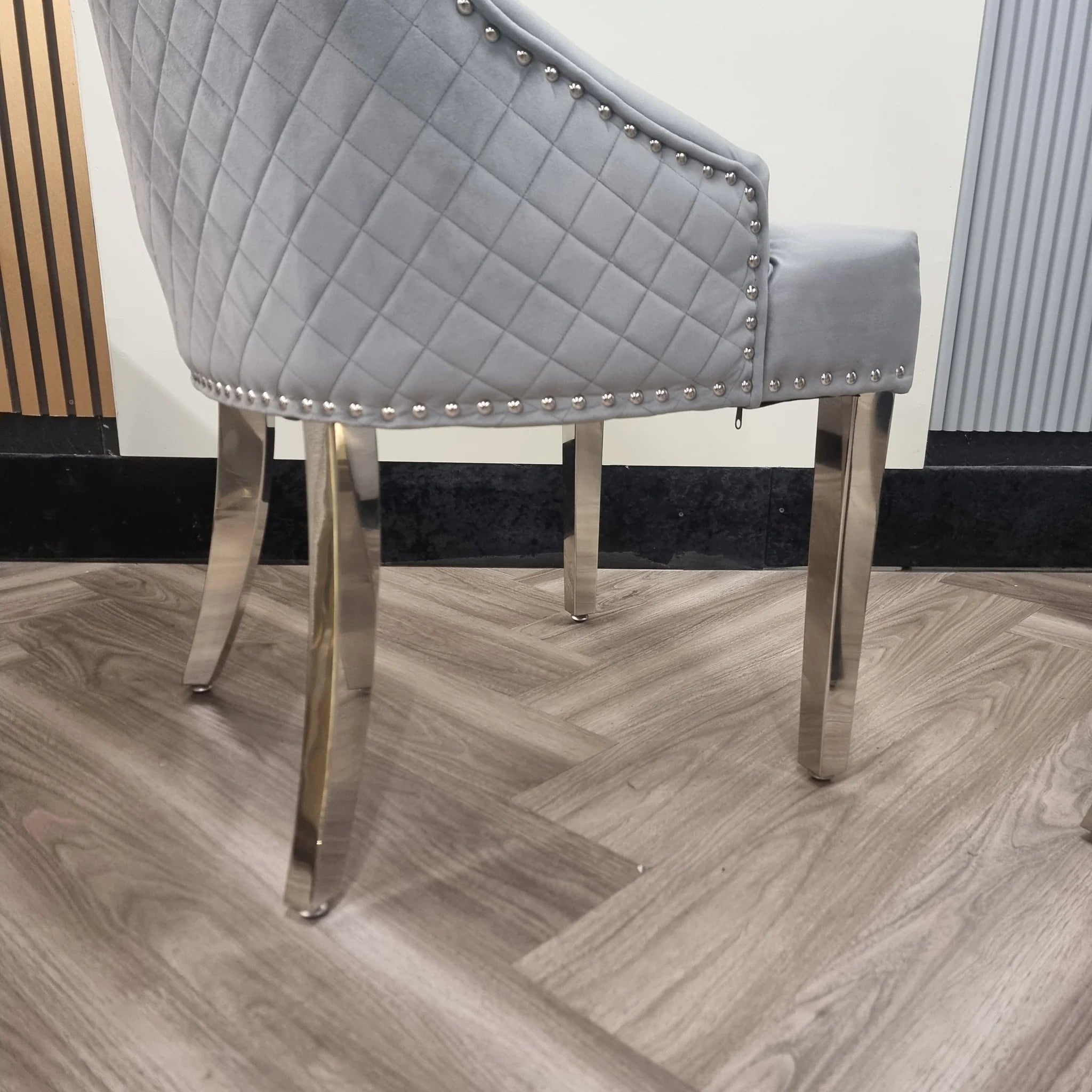 Bentley Quilted Velvet Dining Chair with Chrome Lion Knocker
