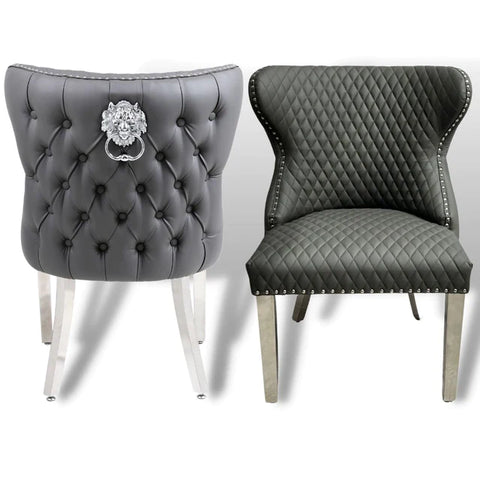 Pair of  Leather buttoned back dining chairs with lions head