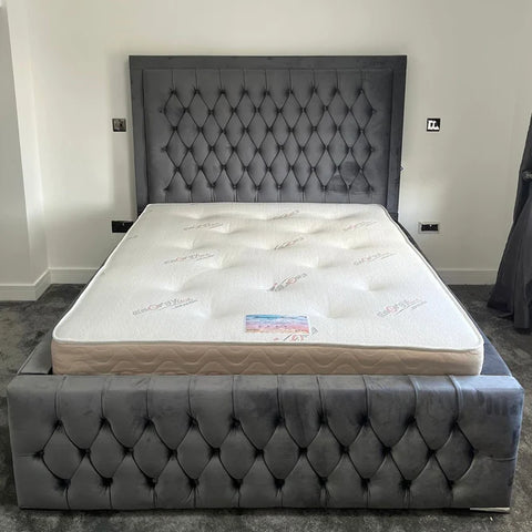 Roman Luxury High Headboard Fabric Bed Ottoman Bed