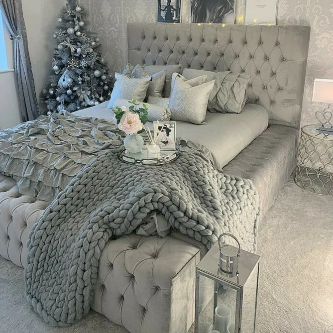 Mayfair Luxury High Headboard Fabric Bed Frame With or Without Storage
