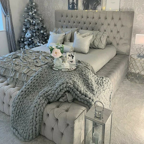 Mayfair Luxury High Headboard Fabric Bed Frame With or Without Storage