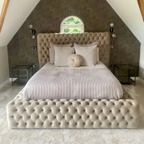 Mayfair Luxury High Headboard Fabric Bed Frame With or Without Storage