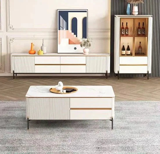 Bella Ribbed Furniture Range - White & Gold - Coffee Table