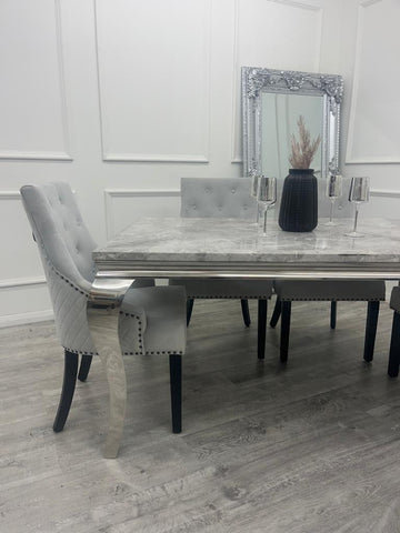 Louis Chrome Marble Dining Set with Bentley BLK Chairs