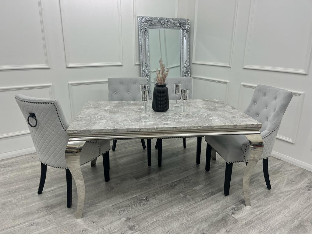 Louis Chrome Marble Dining Set with Bentley BLK Chairs