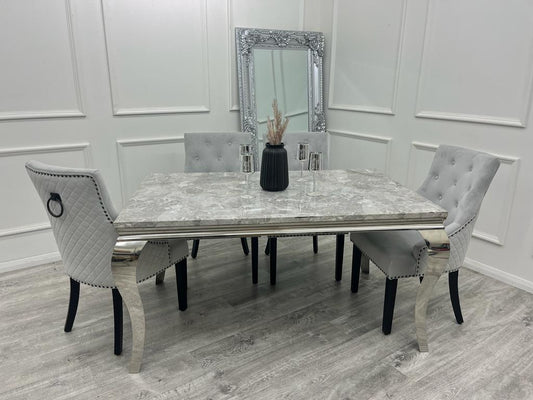 Louis Chrome Marble Dining Set with Bentley BLK Chairs 1024