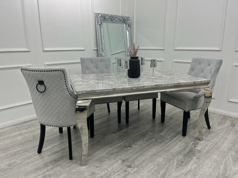 Louis Chrome Marble Dining Set with Bentley BLK Chairs