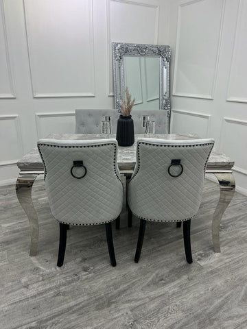 Louis Chrome Marble Dining Set with Bentley BLK Chairs