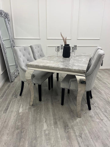 Louis Chrome Marble Dining Set with Bentley BLK Chairs