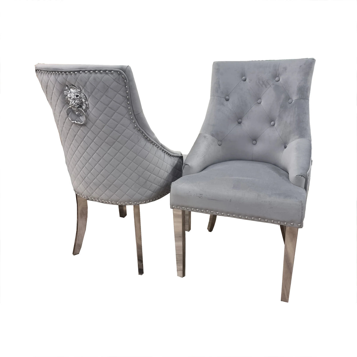 Bentley Quilted Velvet Dining Chair with Chrome Lion Knocker