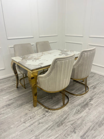 1.8 Louis Gold Marble Dining Set with Chelmsford Gold Chairs