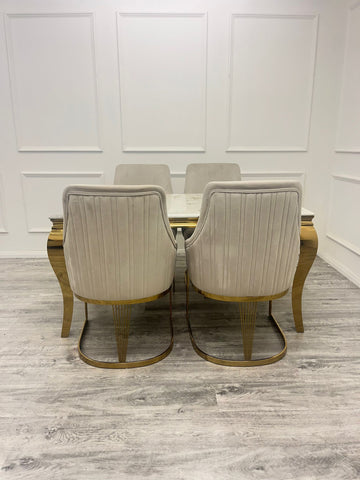 1.8 Louis Gold Marble Dining Set with Chelmsford Gold Chairs