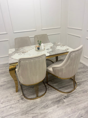 1.8 Louis Gold Marble Dining Set with Chelmsford Gold Chairs