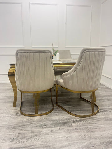 1.8 Louis Gold Marble Dining Set with Chelmsford Gold Chairs