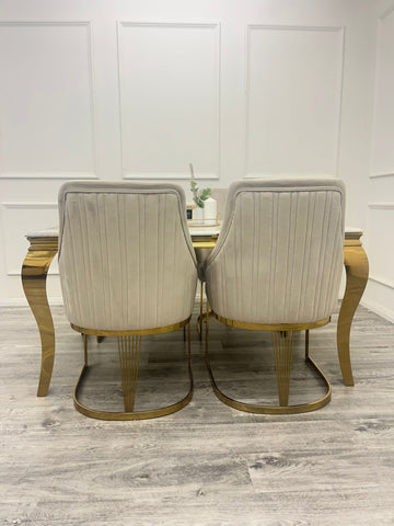 1.8 Louis Gold Marble Dining Set with Chelmsford Gold Chairs
