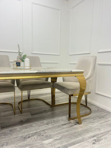 1.8 Louis Gold Marble Dining Set with Chelmsford Gold Chairs