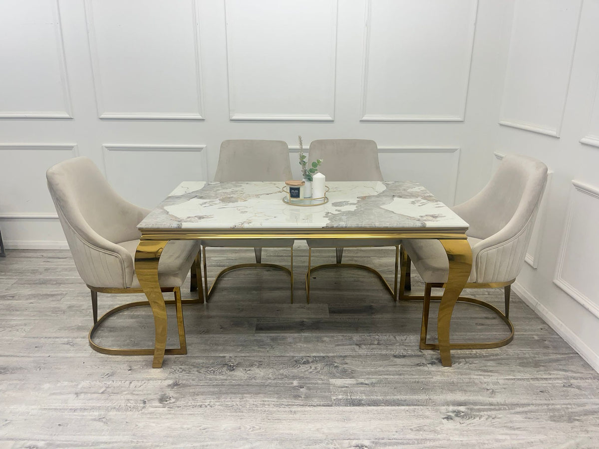 1.8 Louis Gold Marble Dining Set with Chelmsford Gold Chairs