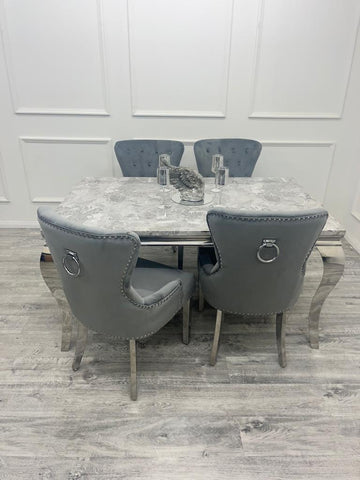 Louis Chrome Marble Dining Set with Megan Black Chairs